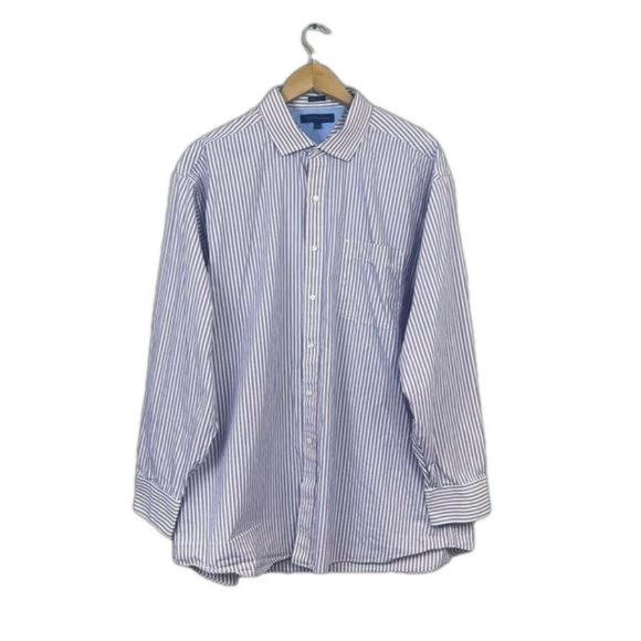 Tommy Hilfiger Long Sleeve Regular Fit Blue Striped Dress shirts Sz 17 1/2 34-35 - Picture 1 of 14